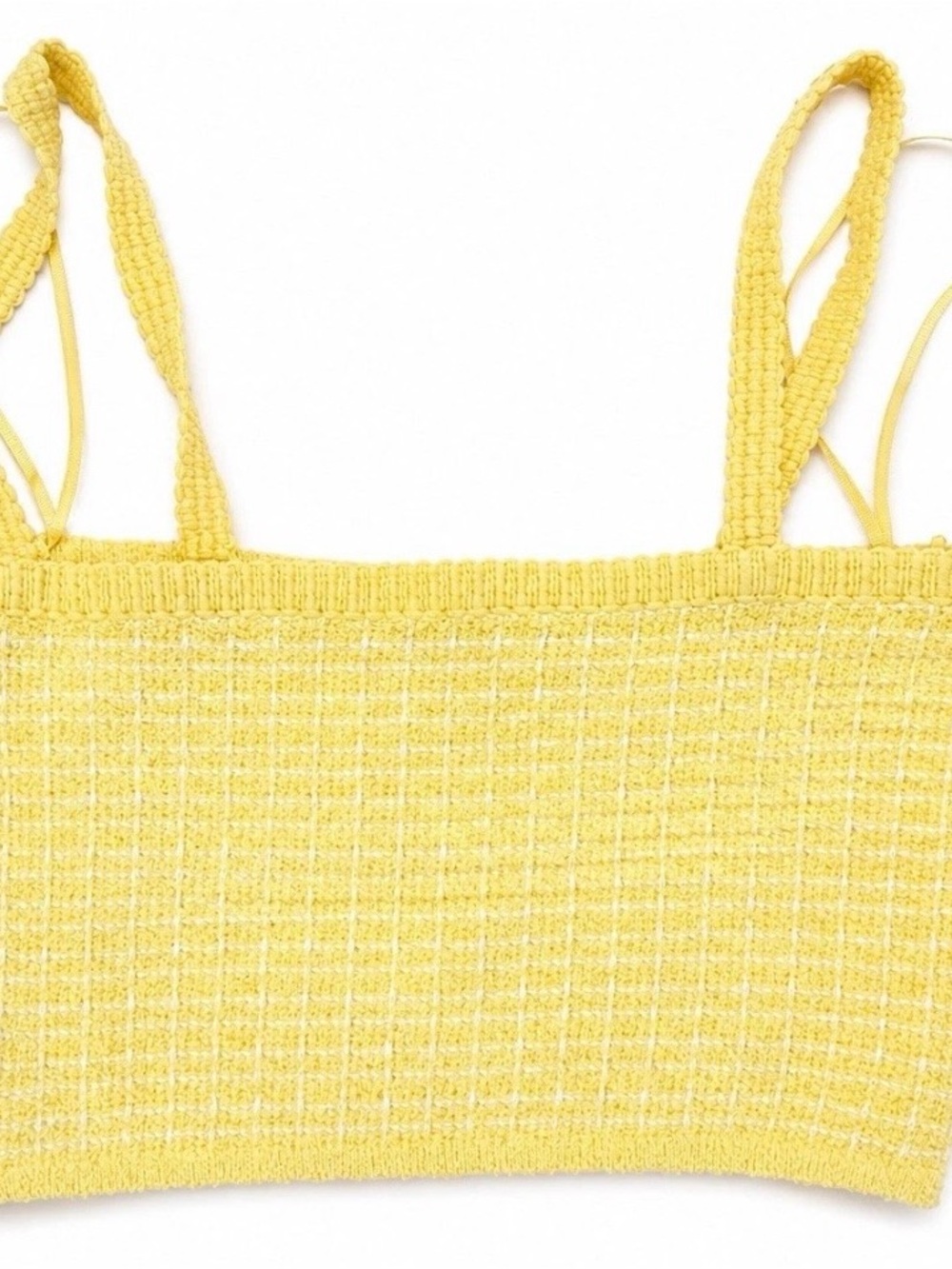 Zara Yellow Textured Knit Strappy Crop Top Size Small